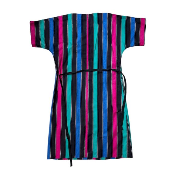 70s 80s vintage striped hippy dress caftan coverup cotton relaxed loose belt. - Picture 6 of 10